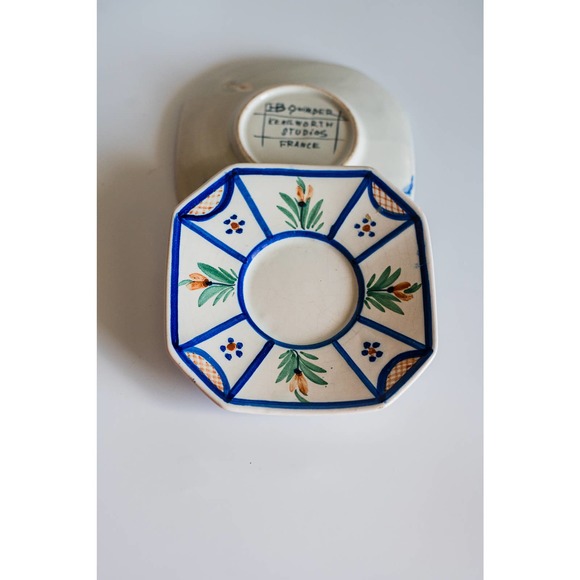 2 Vintage HB Quimper Faience Mistral Blue Patttern Tea Saucers Only - Picture 3 of 8